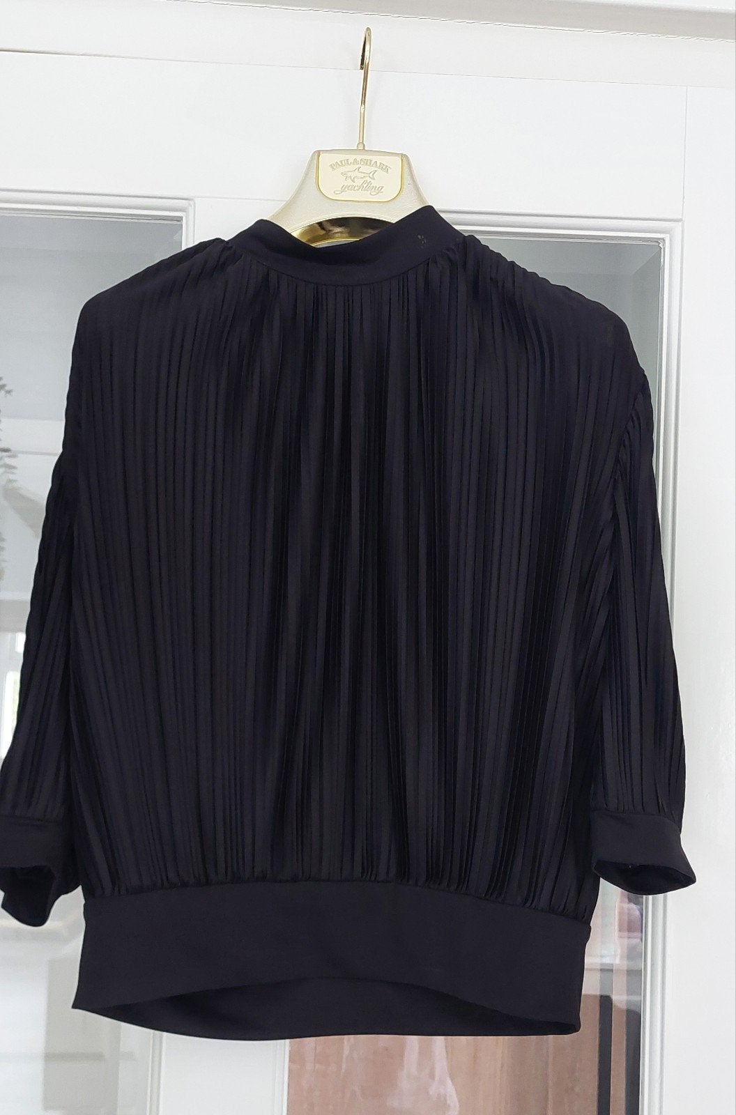 Zwarte geplooide blouse H&M maat S, Kleding | Dames, H&M, Zwart, Ophalen of Verzenden, Zo goed als nieuw