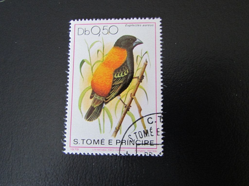 Postzegel Vogel: Goudrug-Wever uit Sao-Tomé, Ophalen of Verzenden, Gestempeld, Dier of Natuur