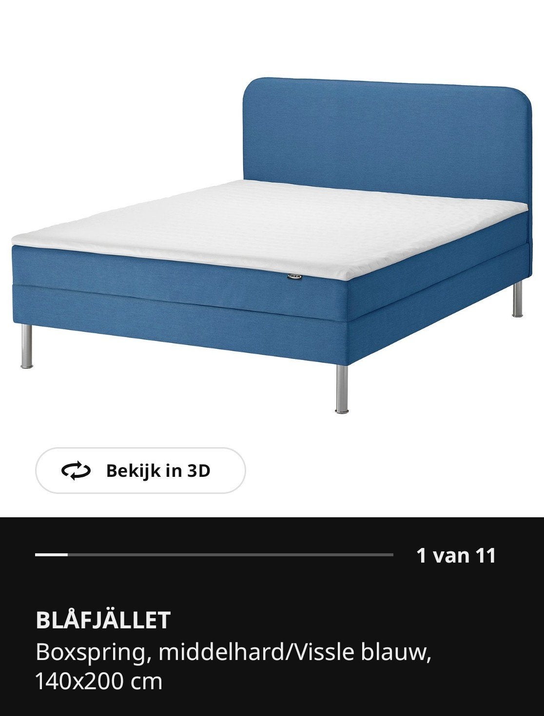 IKEA BLÅFJÄLLET Boxspring 140x200 lichtblauw, Ophalen, Gebruikt, Blauw, 140 cm