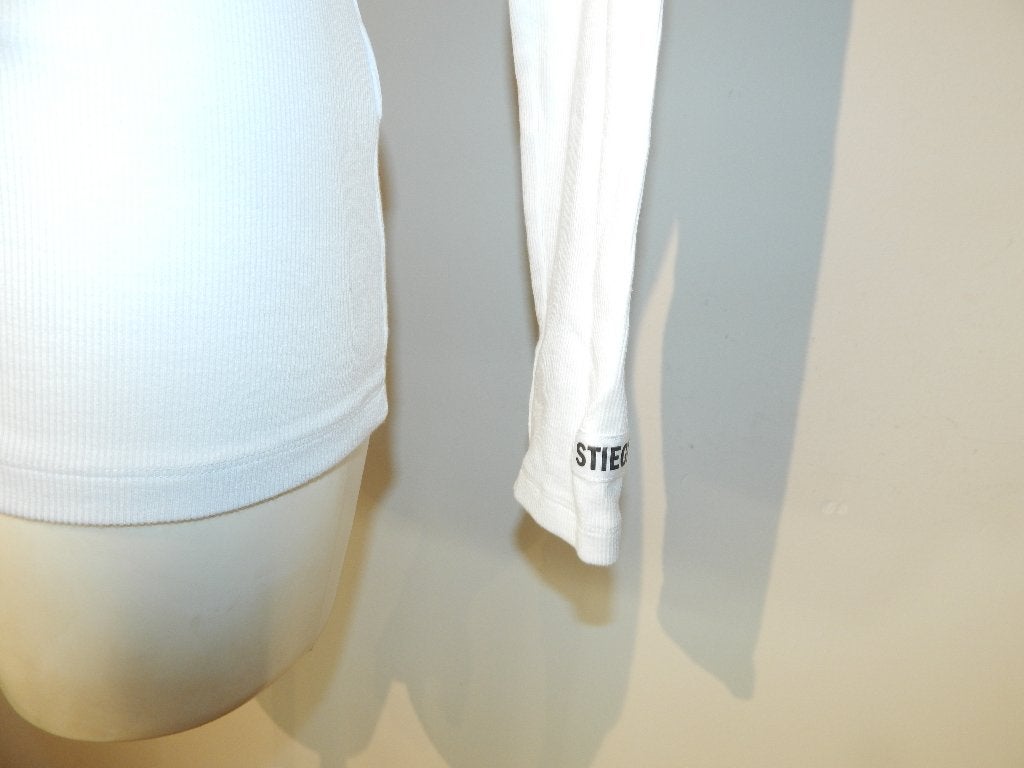 Stieglitz wit basis shirt merklabel mouw en rug mt S, Wit, Stieglitz, Ophalen of Verzenden, Zo goed als nieuw