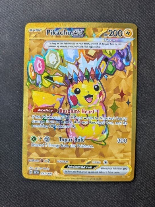 Pikachu ex 247/191 Gold Tera - Pokémon kaart, Ophalen of Verzenden, Zo goed als nieuw, Losse kaart, Foil