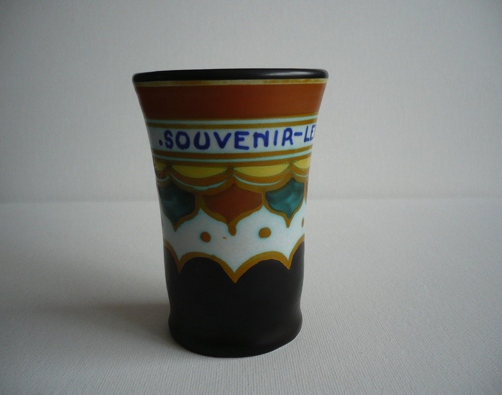 010a-Heel mooie plateel beker, souvenir uit Leersum., Ophalen of Verzenden