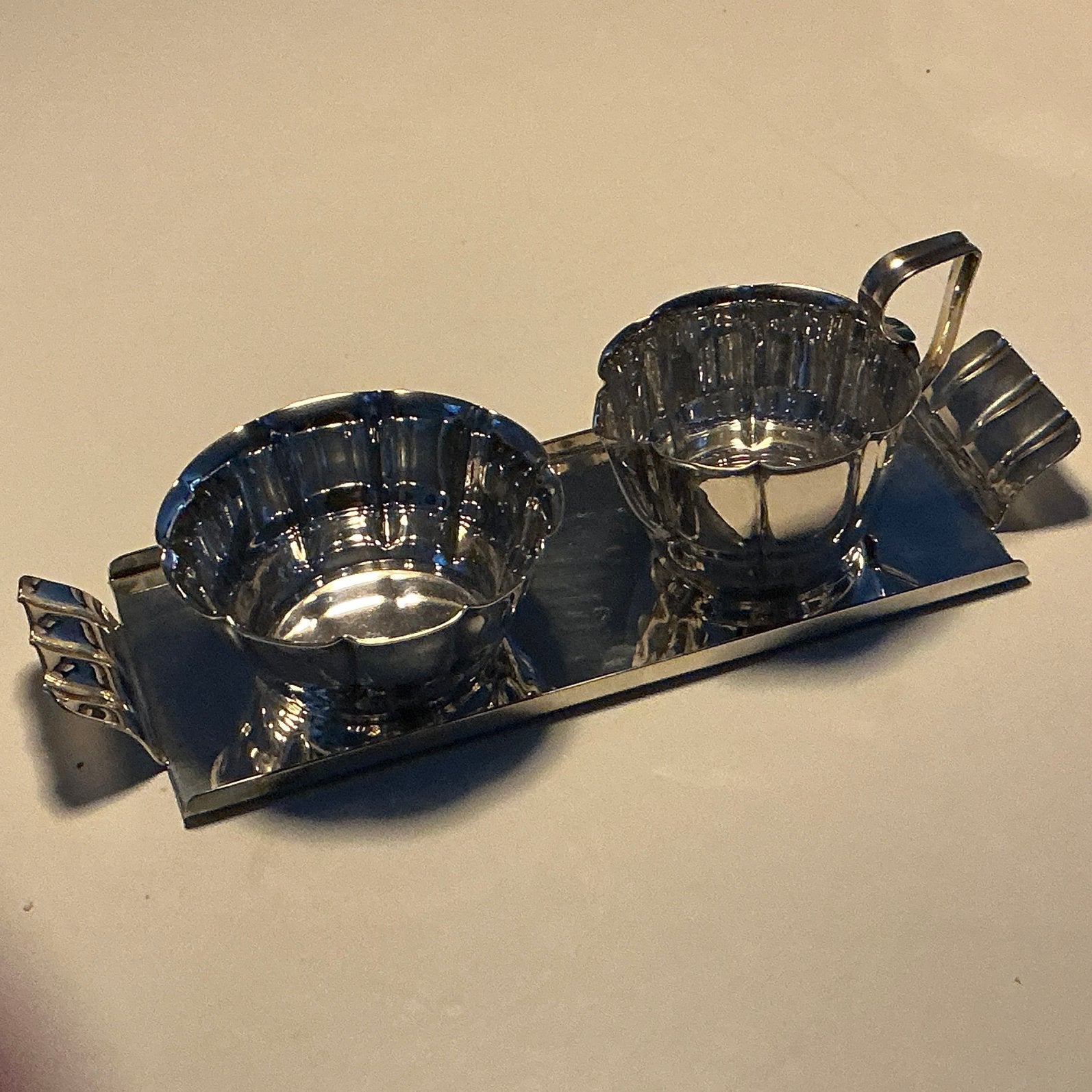 Georg Nilsson: verzilverd art deco suiker-roomset Gero 1930, 10 cm of meer, Overige materialen, Gebruikt, Ophalen of Verzenden