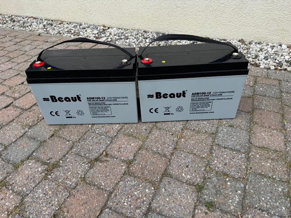 2 x Beaut AGM100-12 12V 100Ah Deep Cycle Accu voor Solar, Auto-onderdelen, Accu's en Toebehoren, Ophalen, Gebruikt, Universele onderdelen