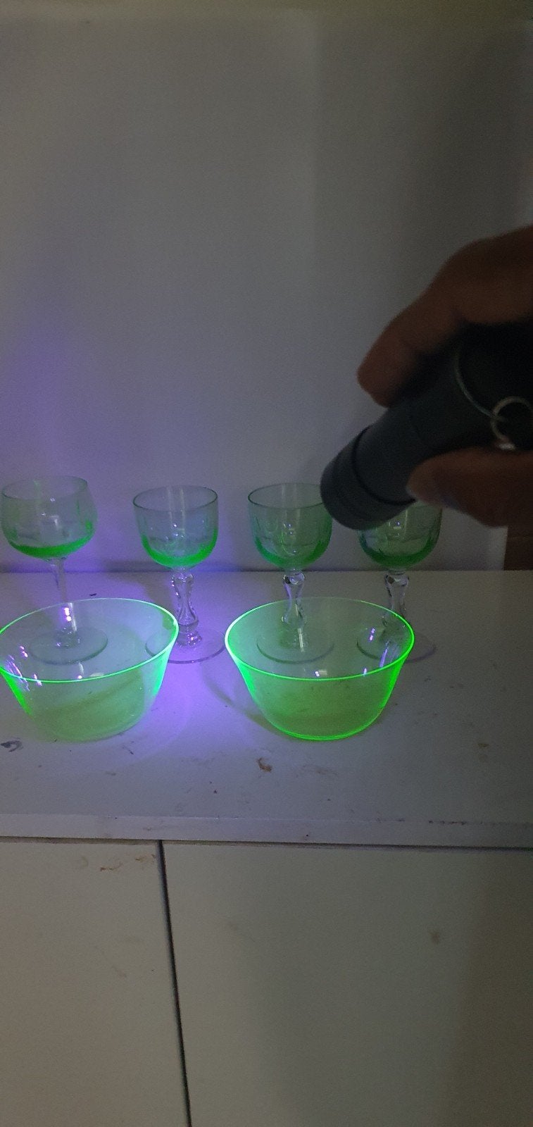 Uranium Glas St. Lambert Kommen en Glazen Set, Ophalen of Verzenden