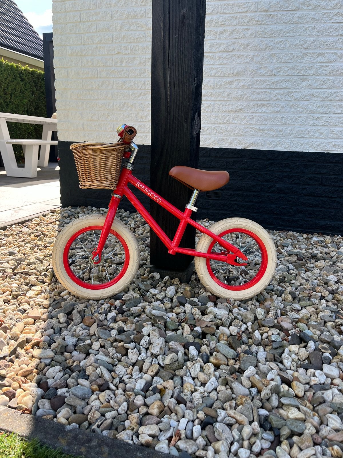 Rode Banwood loopfiets met mandje, Ophalen, Loopfiets