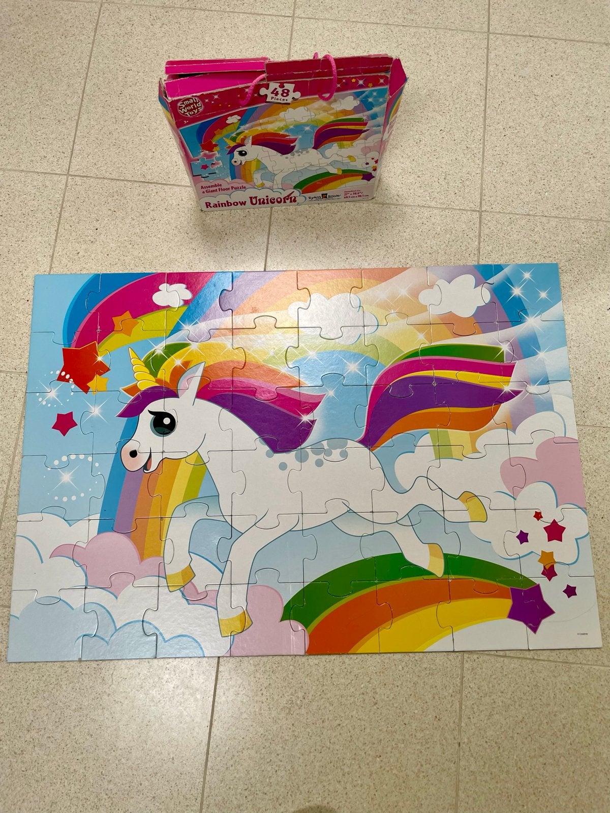 Eenhoorn vloerpuzzel 48 stukjes, Ophalen of Verzenden, 10 tot 50 stukjes, Gebruikt, 4 tot 6 jaar