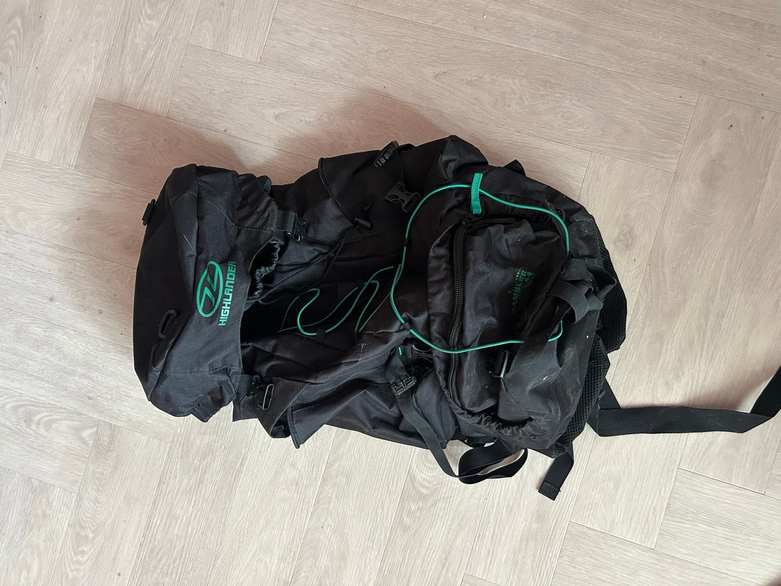 Highlander Rambler 44 Backpack - Zwart/Groen, Ophalen of Verzenden, Gebruikt, Overige merken, Trekking