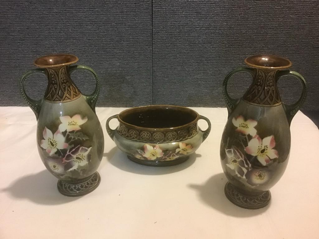 Antiek kaststel - 3-delig, groen, grijs, bruin, Ophalen of Verzenden