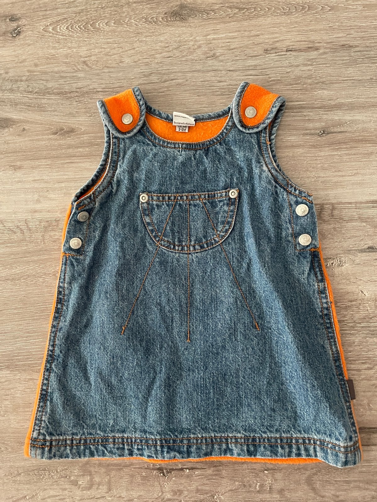 Noppies Baby spijkerjurkje met oranje fleece 3-6M, Ophalen of Verzenden, Zo goed als nieuw, Meisje
