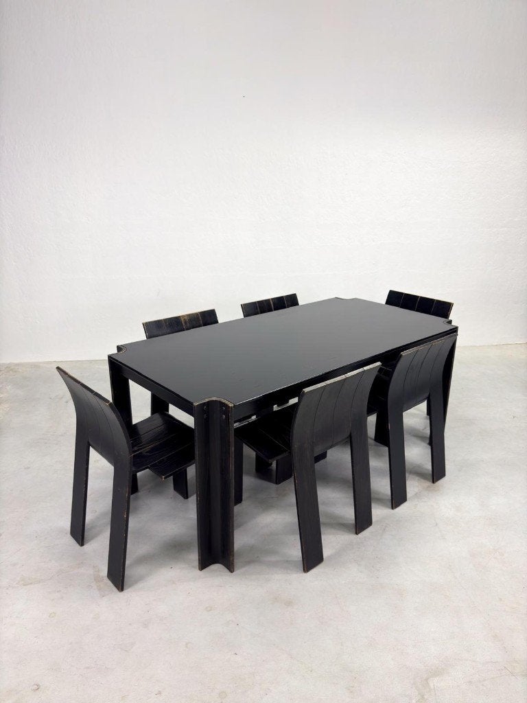 'Strip' Eetkamerset van Gijs Bakker voor Castelijn, Ophalen, Gebruikt, Dutch design, Mid-century, Modern, Minimalistisch, 4 tot 6 stoelen