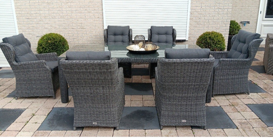 Grote luxe wicker tuinset diningset 6 persoons, Tuin en Terras, Ophalen, 6 zitplaatsen, Zo goed als nieuw, Wicker