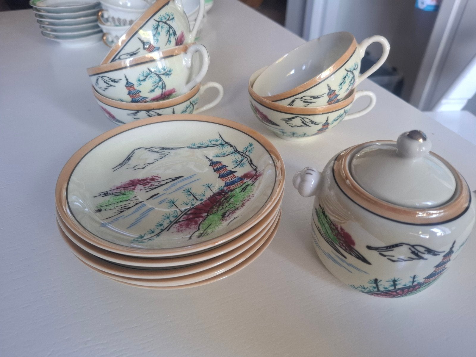 Vintage Japans porseleinen servies - 12-delig - pagode decor, Ophalen of Verzenden