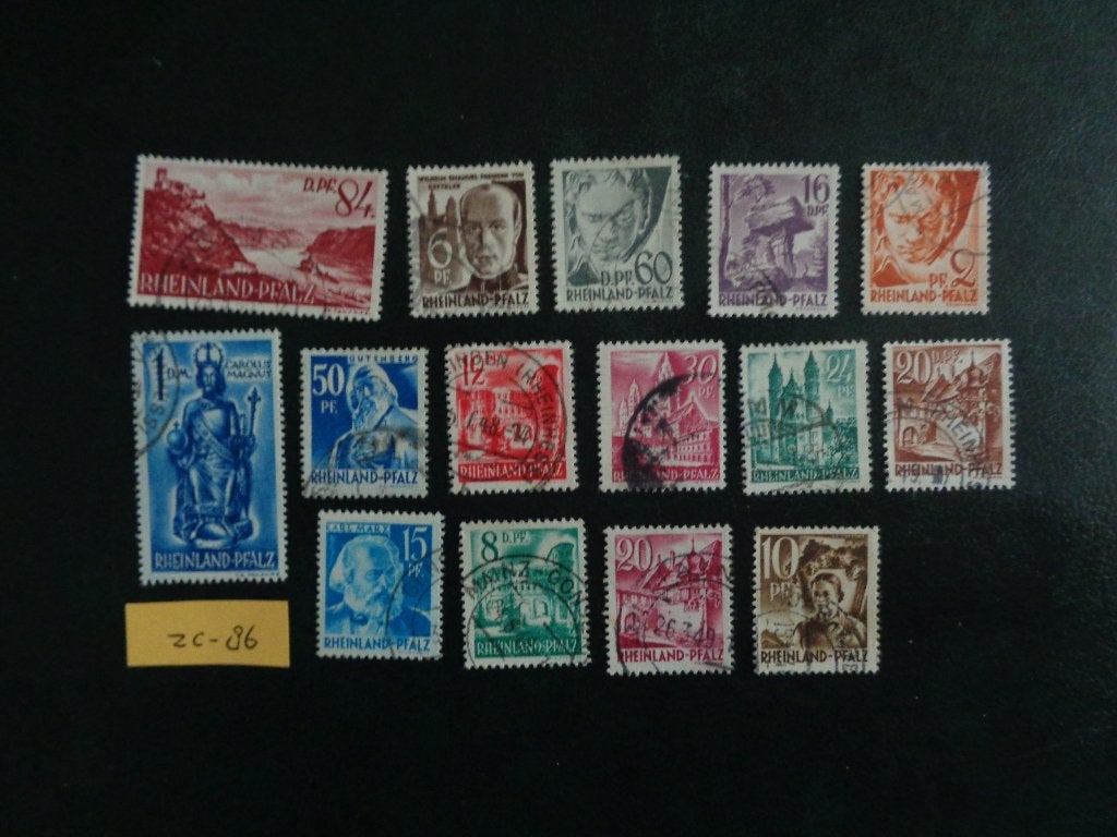 rheinland pfalz - persoonlijkheden en aanzichten 1948(zc-86), Ophalen of Verzenden, Overige periodes, Gestempeld