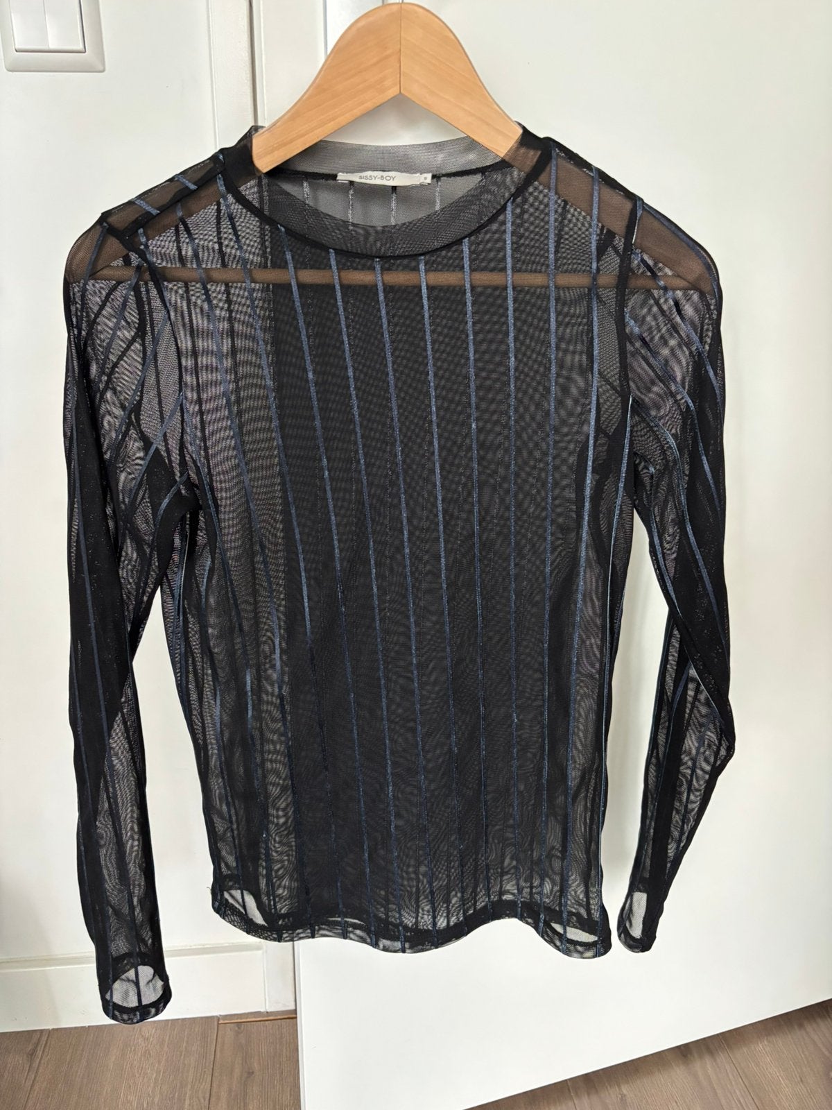 Zwart/blauwe meshtop, SissyBoy, maat S, Kleding | Dames, Ophalen, Zwart, Zo goed als nieuw, Lange mouw