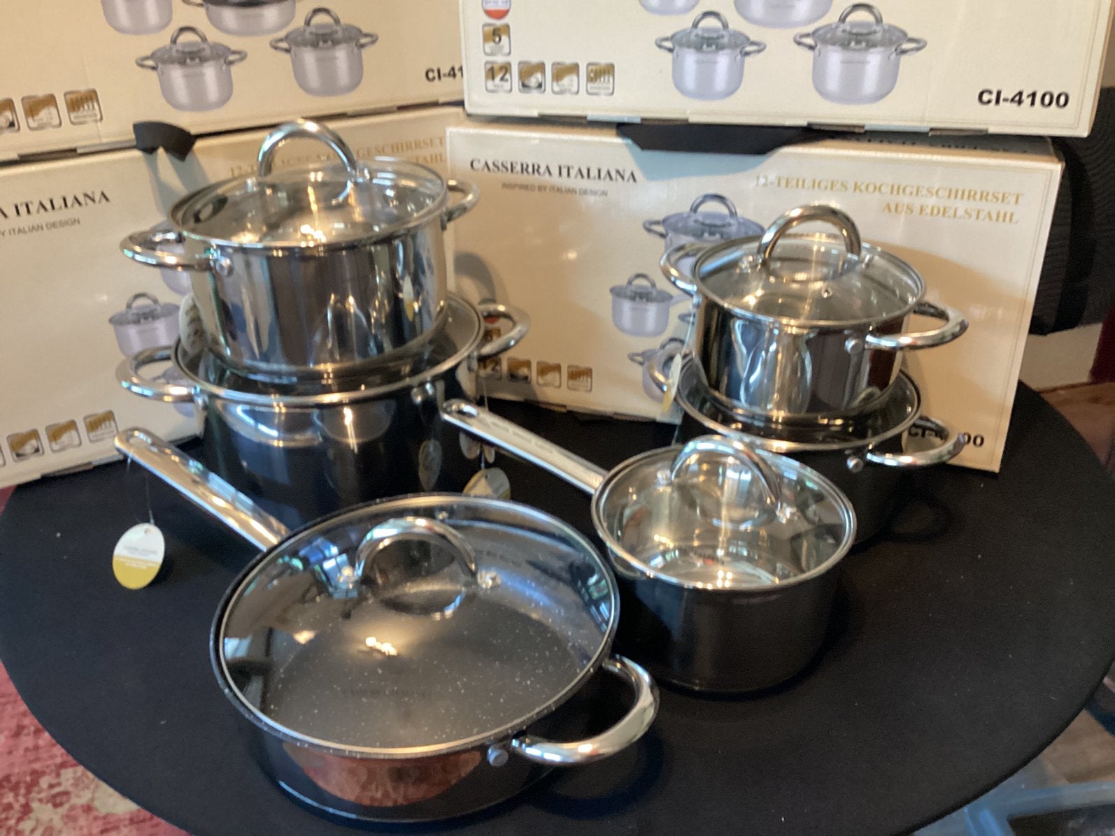 Casserra italiana luxe pannen set 12 delig rvs inductie, Ophalen of Verzenden, Nieuw, Rvs, Pannenset