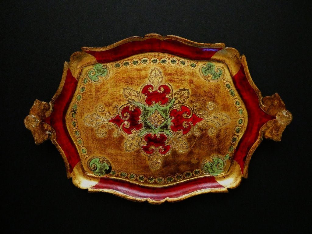 Italiaans dienblad serveerblad kleur goud rood groen ecru, Ophalen of Verzenden