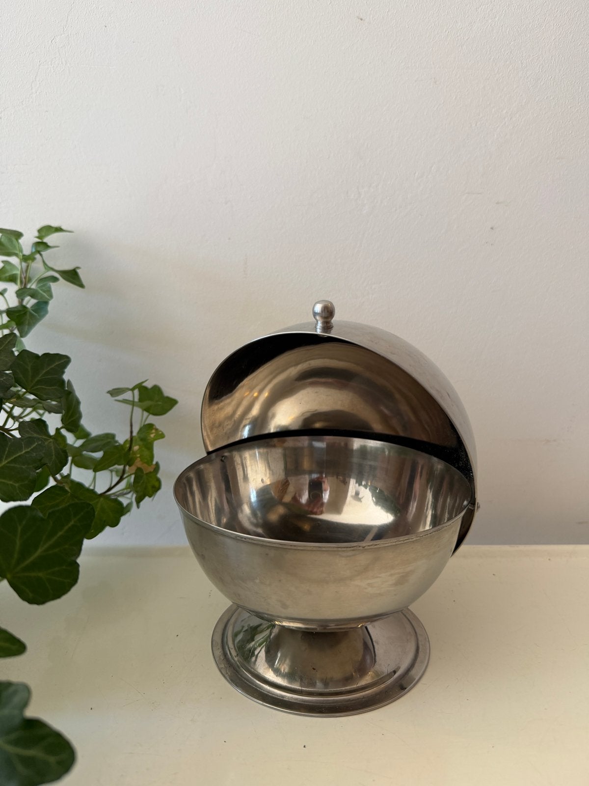 Suikerpot snoeppot rvs met roll top deksel, Ophalen of Verzenden