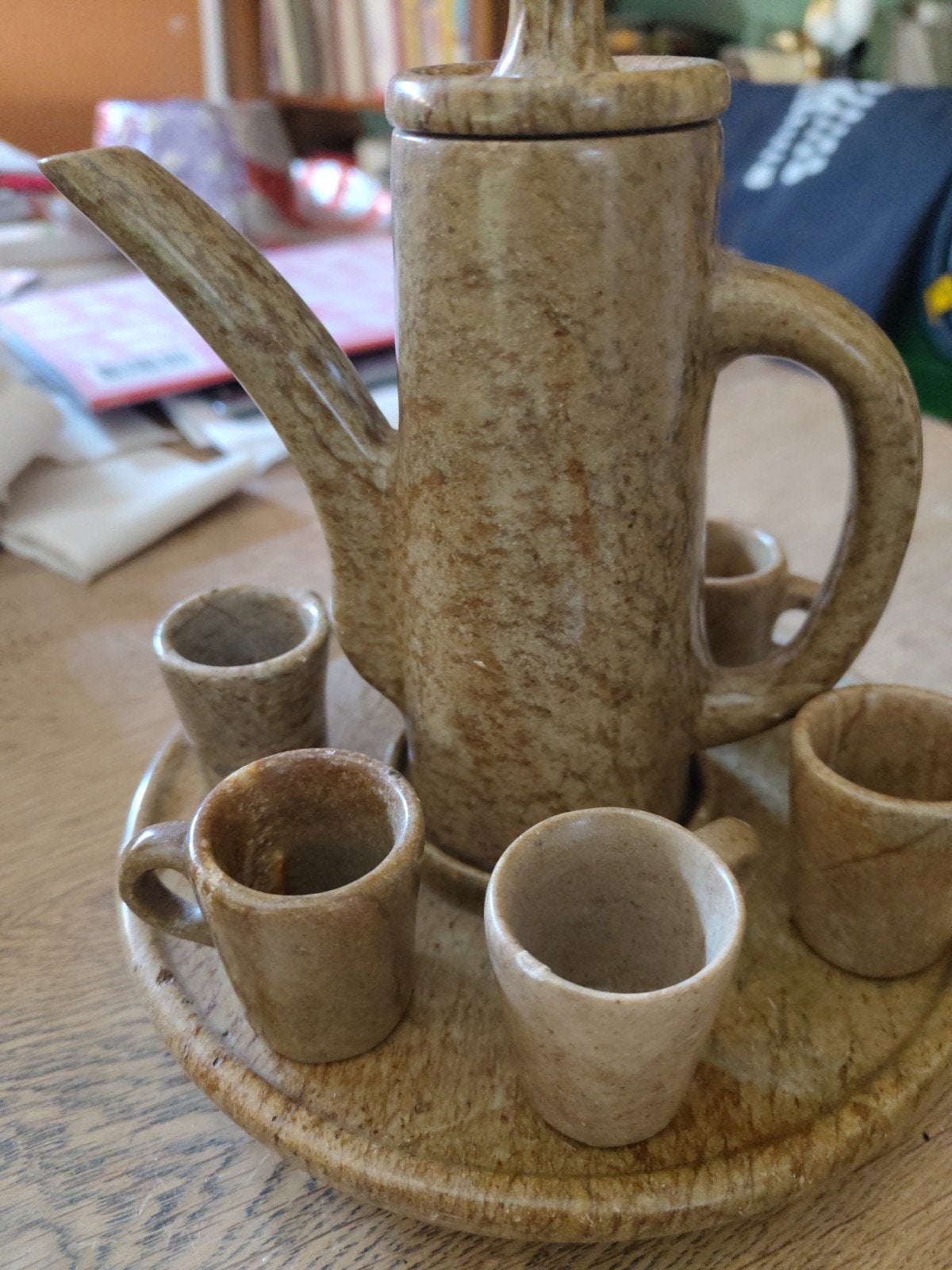 vintage Arabisch koffieservies van onyx marmer, Ophalen of Verzenden