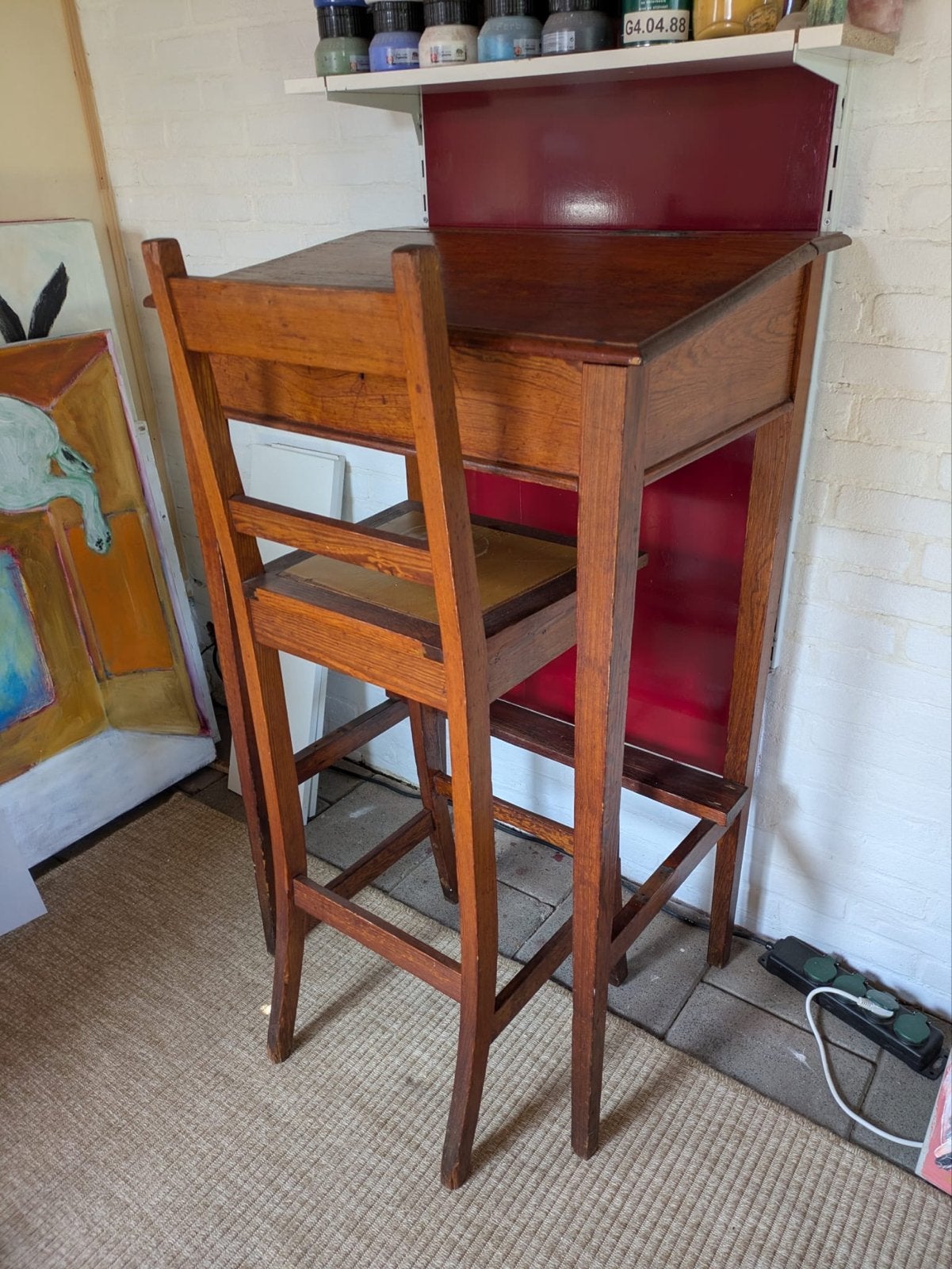 Vintage houten lessenaar met bijpassende stoel, Ophalen