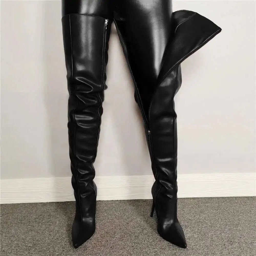Zwarte leren overknee dames laarzen met rits, Verzenden, Nieuw, Zwart, Hoge laarzen