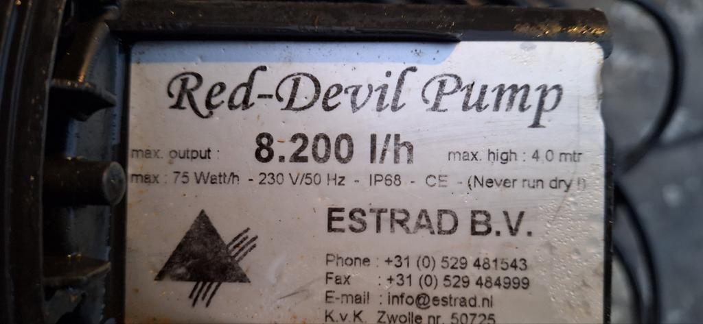 Red-Devil Pomp 8.200 l/h - 75 Watt - IP68, Ophalen, Gebruikt, Elektrisch, Overige typen