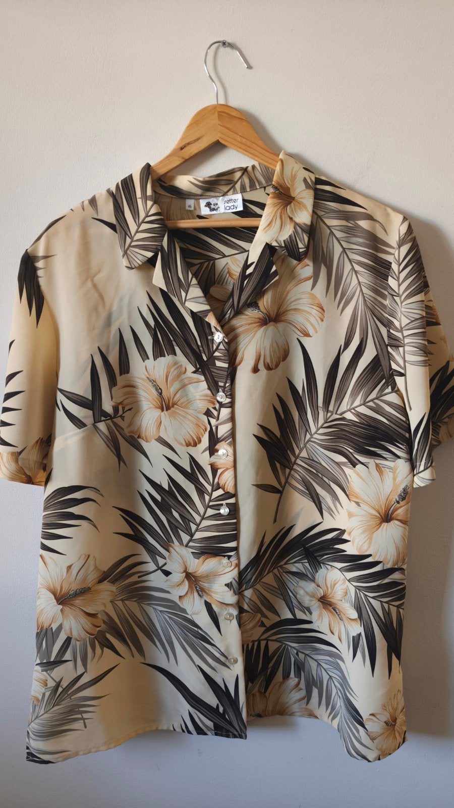 Vintage Hawaii blouse met bloemenprint, Verzenden, Beige, Maat 46/48 (XL) of groter, Zo goed als nieuw