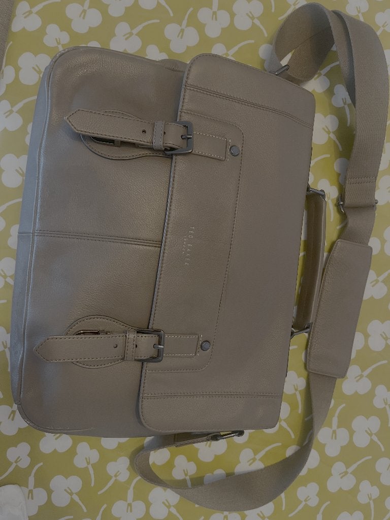 Ted Baker London leather messenger bag / satchel, taupe, Ophalen of Verzenden, Gebruikt, Beige, Overige merken