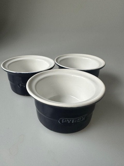 Set van 3 vintage Pyrex ovenschaaltjes - Donkerblauw, Ophalen of Verzenden