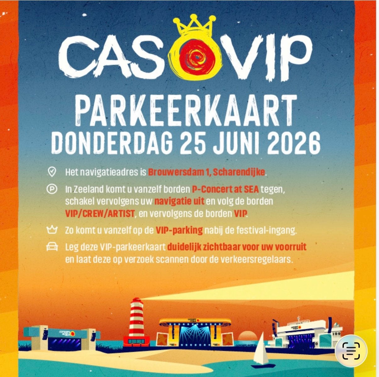 VIP parkeerkaart Concert at Sea, donderdag vrijdag  zaterdag, Tickets en Kaartjes
