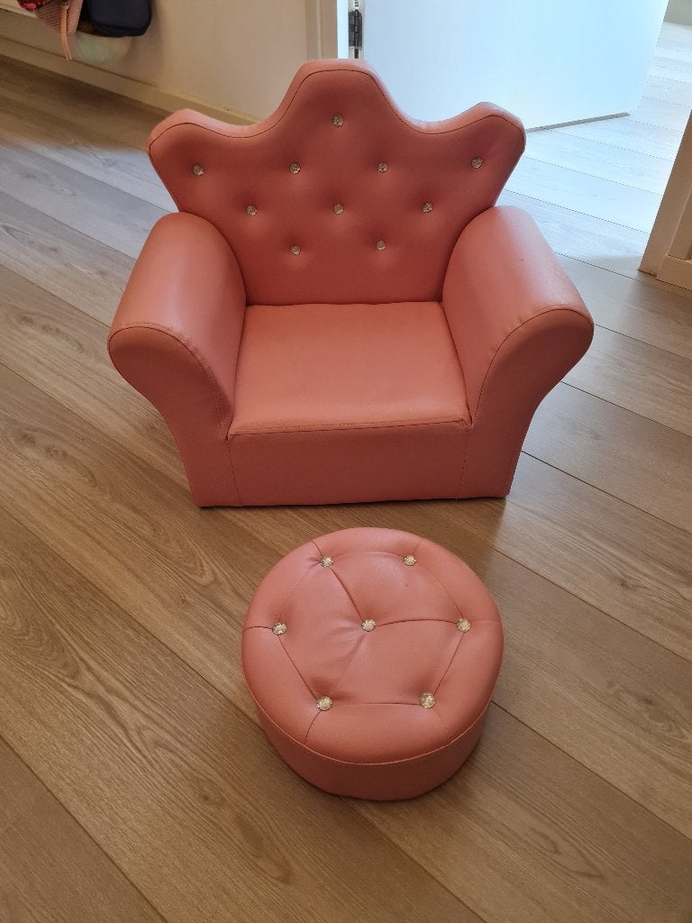 Roze princessentroon met bijpassende poef, Kinderen en Baby's, Kinderkamer | Tafels en Stoelen, Ophalen, Zo goed als nieuw, Stoel(en)