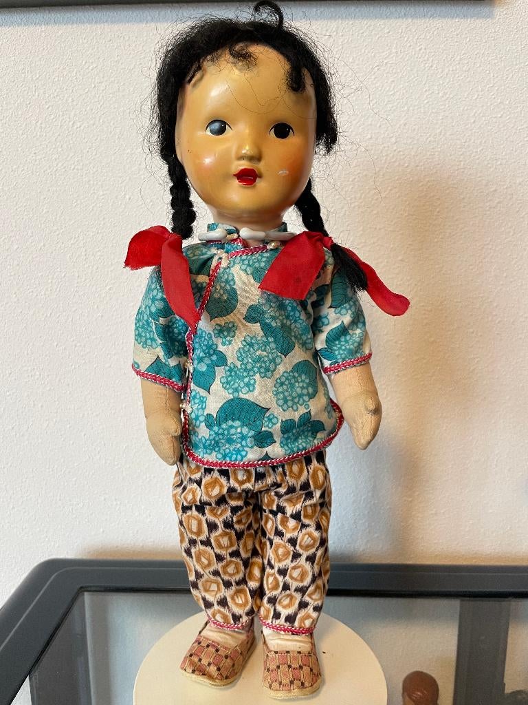 Oud popje, Japans, Chinees, 36 cm hoog, Verzamelen, Poppen, Ophalen of Verzenden, Gebruikt, Pop