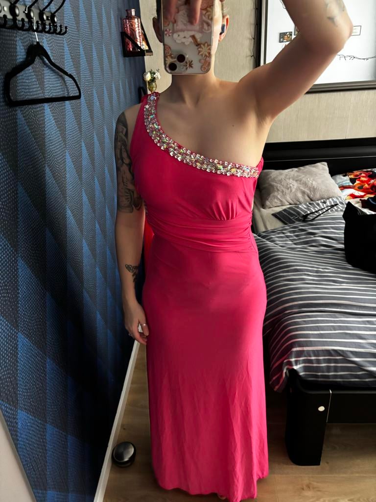 Roze galajurk met kleine sleep en open rug, Kleding | Dames, Gelegenheidskleding, Ophalen, Galajurk, Roze, Maat 36 (S)