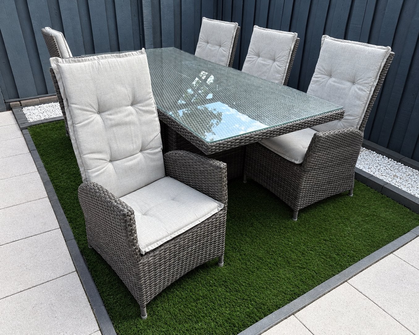 Prachtige verstelbare 6-persoons wicker tuinset incl kussens, Ophalen, 6 zitplaatsen, Zo goed als nieuw, Wicker