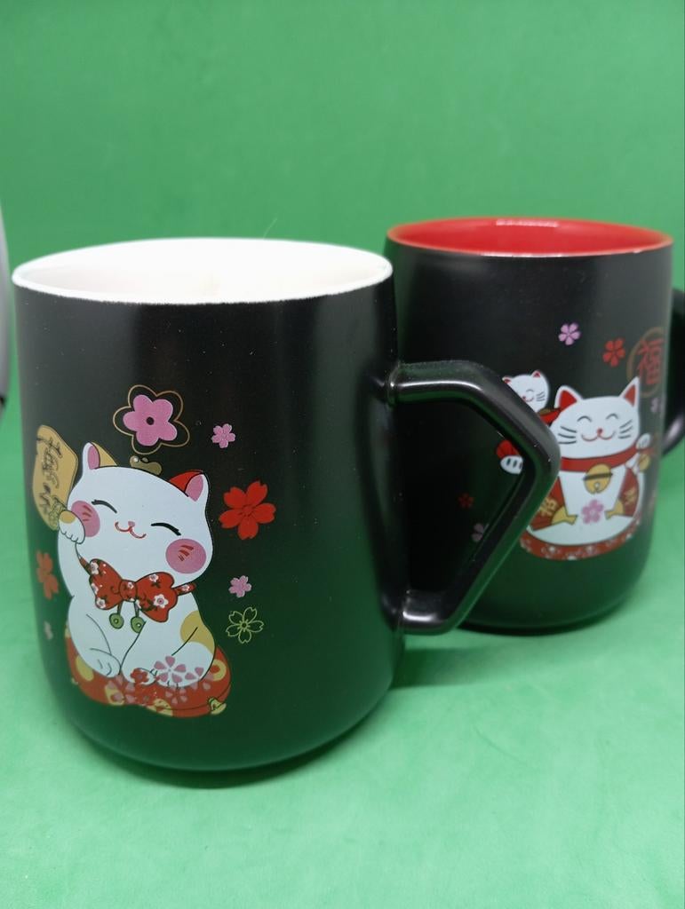 Set van 2 Maneki Neko Kat Mokken - Gelukskatjes, Ophalen of Verzenden