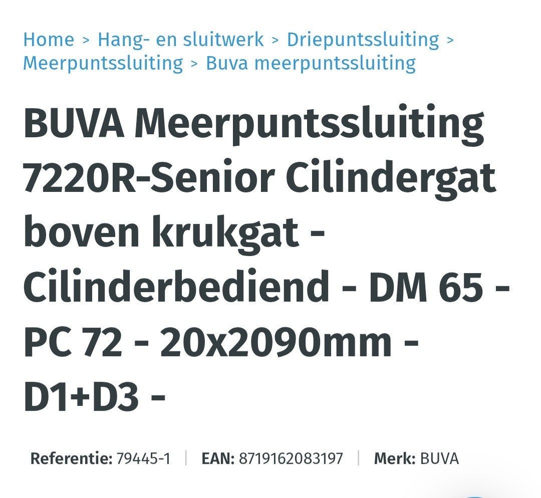 Buva meerpunts sluiting SKG 3, Ophalen, Nieuw, Overige materialen, Schuif of Grendel