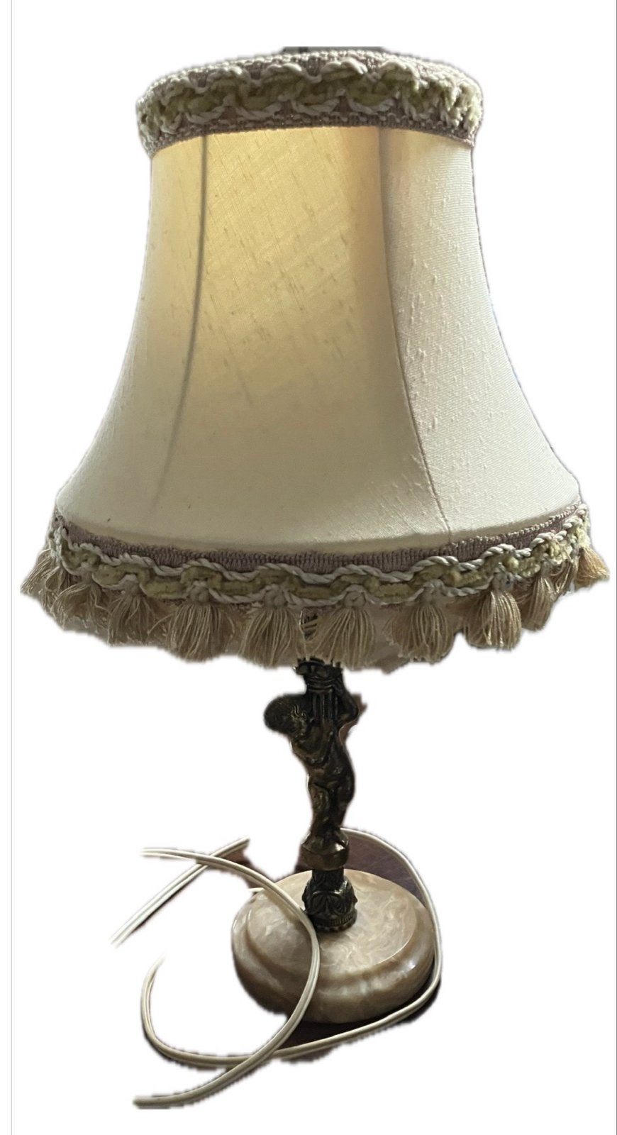 Vintage tafellamp met cherubijn en marmeren voet, Ophalen of Verzenden
