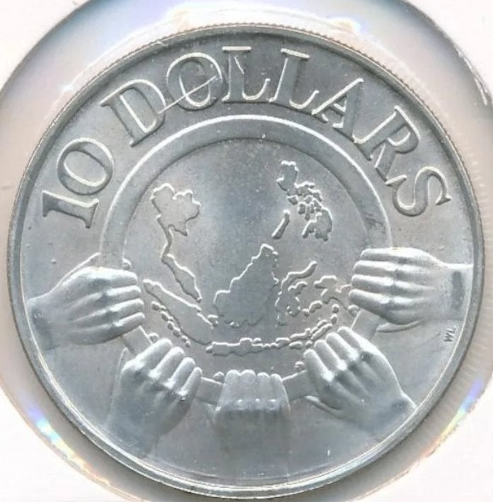 Singapore 10 Dollars 1977 Singapore onafhankelijkheid, Ophalen of Verzenden, Zuidoost-Azië, Losse munt, Zilver