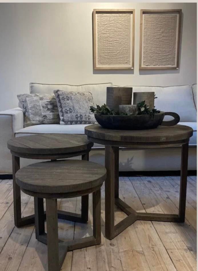 Set van 3 ronde salontafels - oud hout, 50 tot 100 cm, Rond, Nieuw, Ophalen of Verzenden