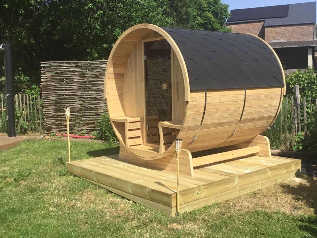 Barrel Sauna Red Cedar 205cm, Ophalen of Verzenden, Nieuw, Fins of Traditioneel, Complete sauna