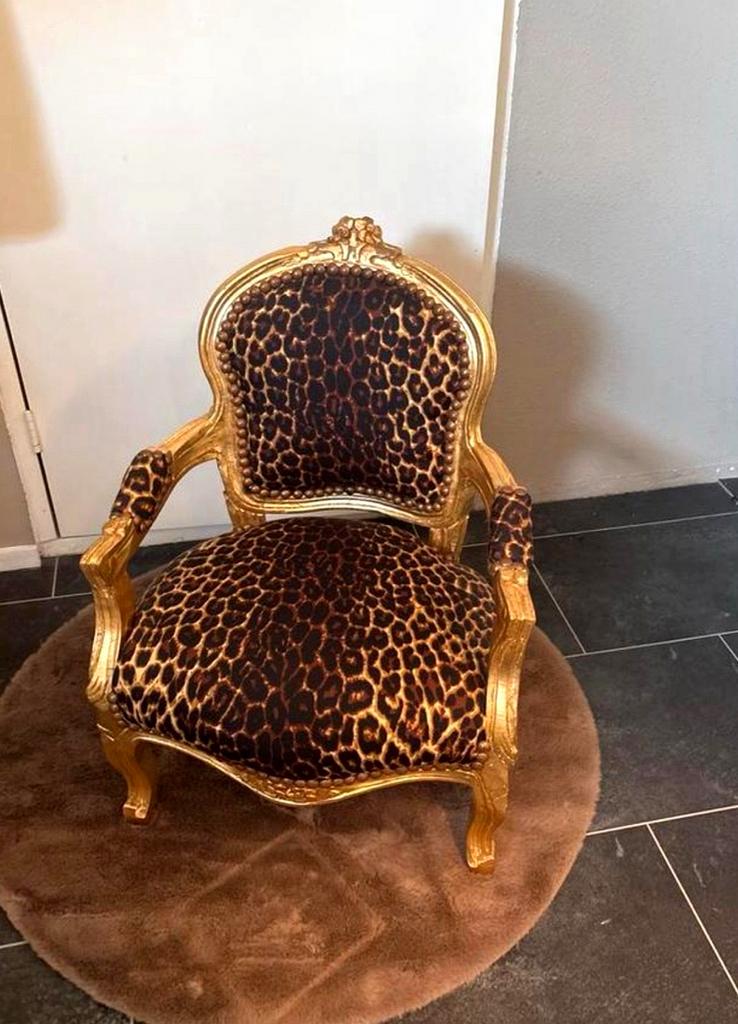 Luxe kinderstoeltje-goudkleurig met panterprint-eyecatcher, Ophalen, Nieuw, Stoel(en)