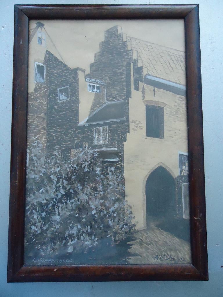 schilderij de kuiperspoort in middelburg 1930, Antiek en Kunst, Kunst | Schilderijen | Klassiek, Ophalen of Verzenden