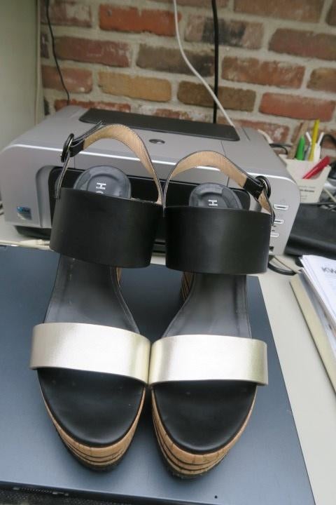 Sandalen zwart zilver sleehak Hogan mt 39,5, Zwart, Sandalen of Muiltjes, Ophalen of Verzenden, Hogan