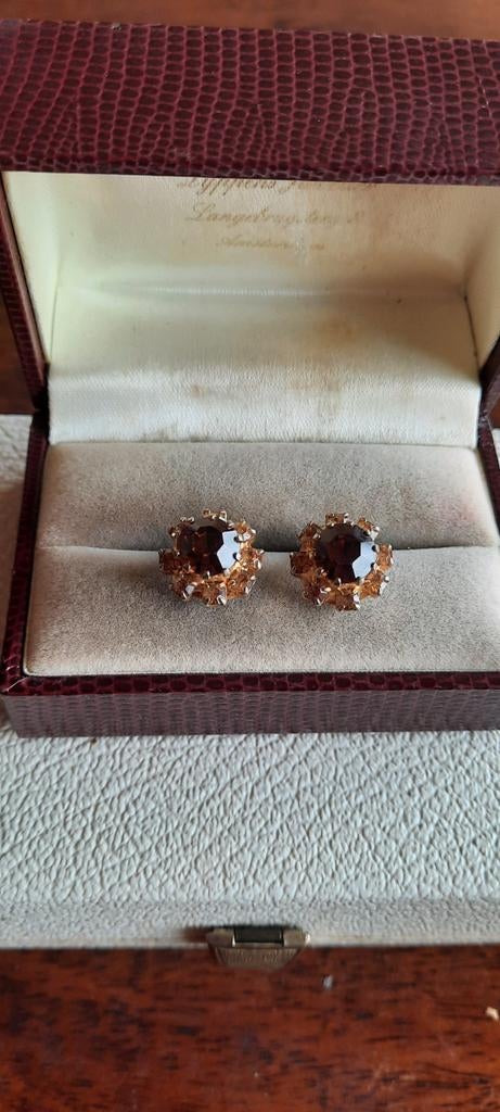 Vintage  oorbellen  met Swarovski kristal, amber, Sieraden, Tassen en Uiterlijk, Antieke sieraden, Ophalen of Verzenden, Overige materialen