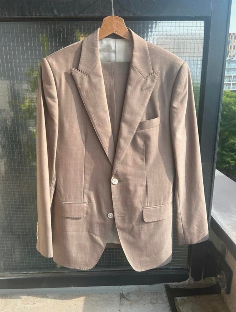 Oger Geruit Pak – Beige/Bruin – Maat M, Kleding | Heren, Ophalen of Verzenden, Zo goed als nieuw, Maat 48/50 (M), Beige