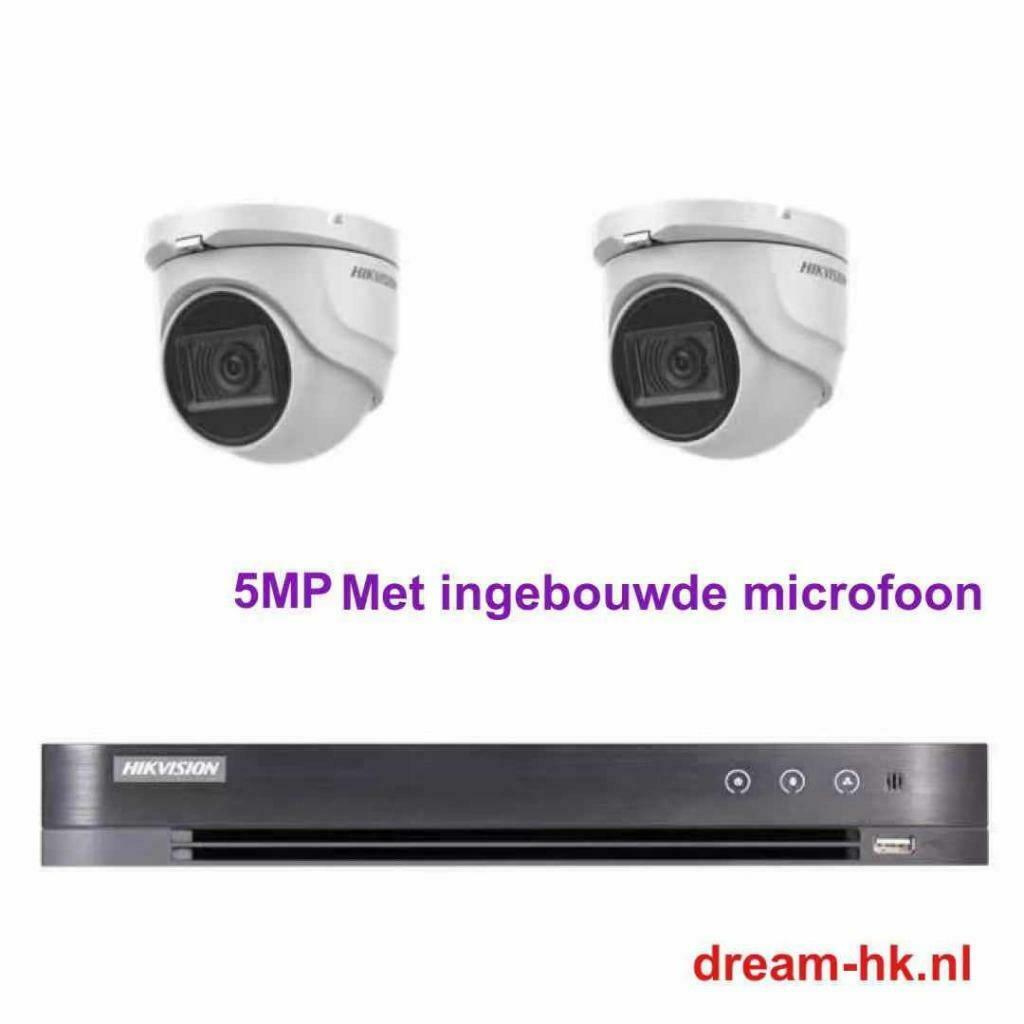5MP Hikvision TVI beveiligingscamera set/4CH DVR+2x camera's, Ophalen of Verzenden, Nieuw, Buitencamera