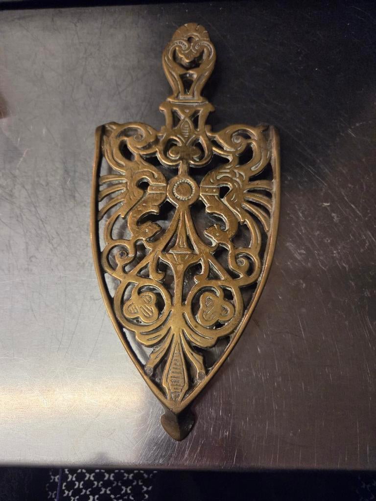 Vintage Messing Onderzetter met Draken en Bloemmotief, Ophalen of Verzenden