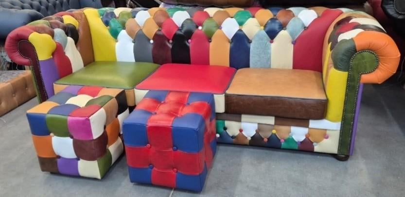 Chesterfield XL Patchwork Bank + GRATIS BEZORGD, Patchwork Multicolor, ., Nieuw, Ophalen of Verzenden