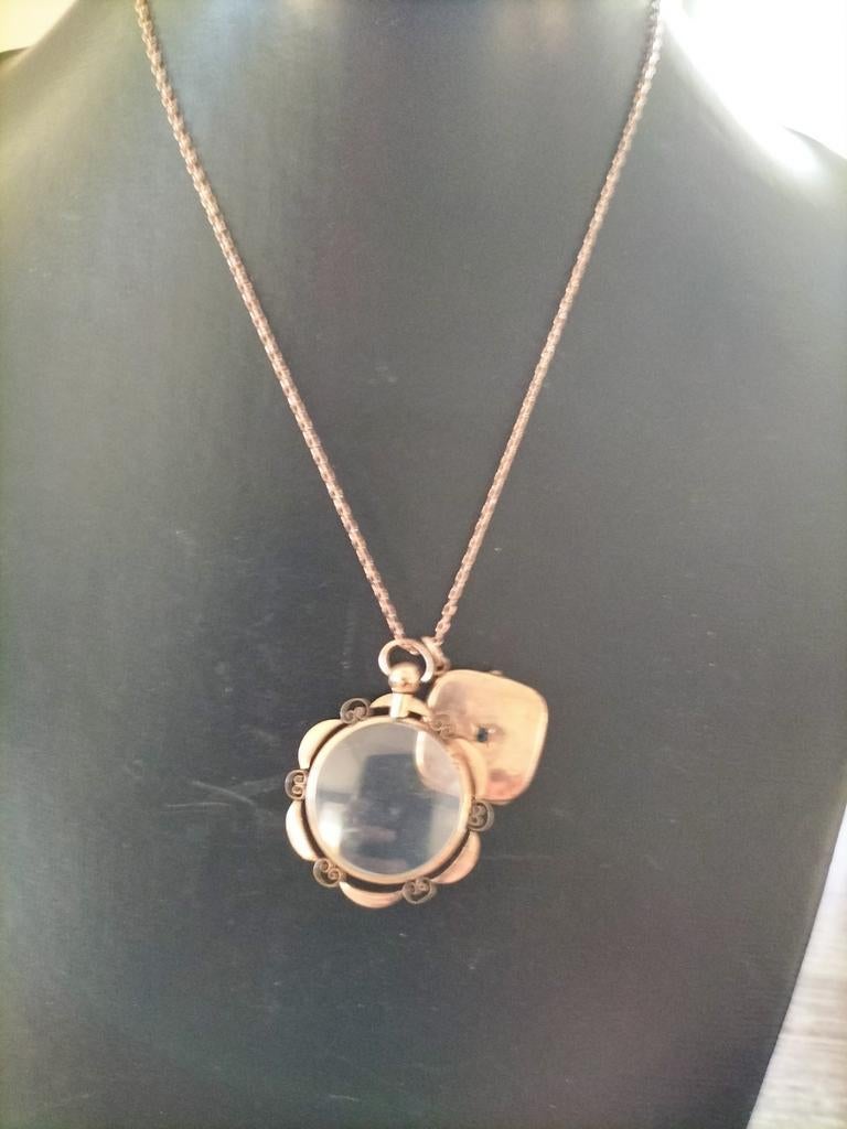 2 Prachtige antieke glas foto medaillon, Sieraden, Tassen en Uiterlijk, Antieke sieraden, Hanger, Zilver, Verzenden