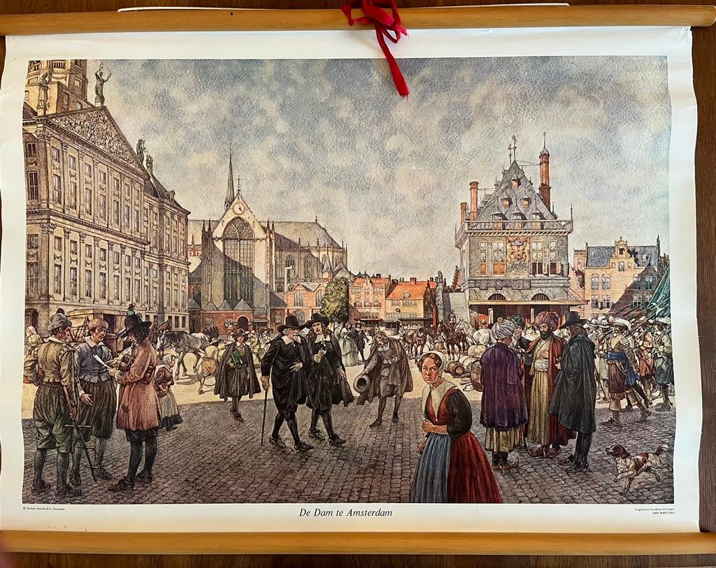 Schoolplaat ‘De Dam te Amsterdam ‘, Ophalen of Verzenden, Geschiedenis